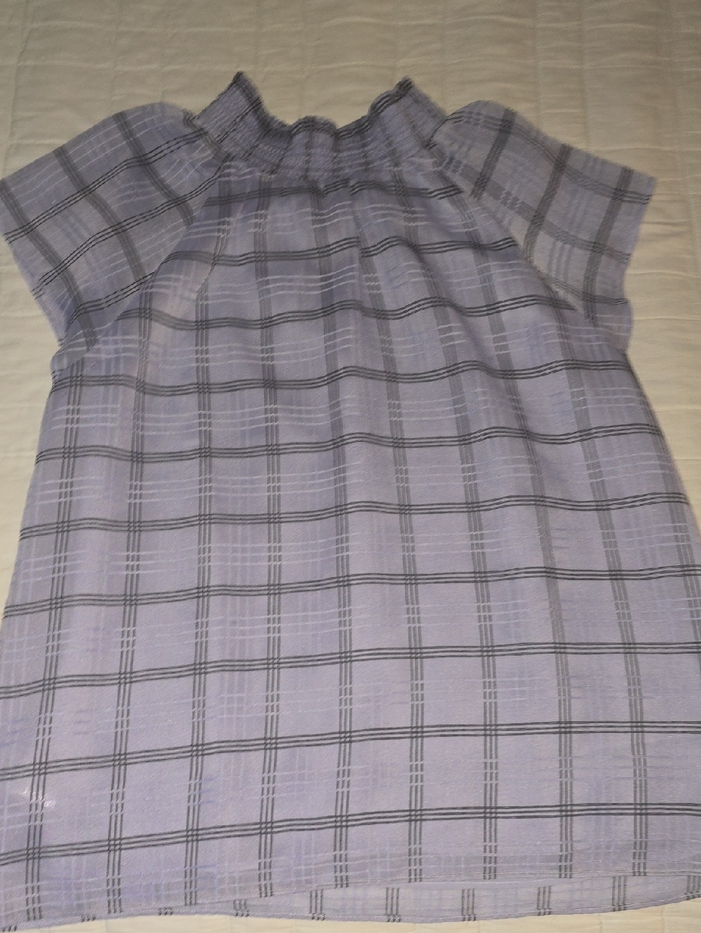 NWT Ann Taylor Plaid Smocked-Neck Blouse